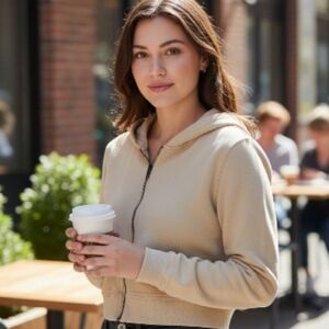 American Eagle Outfitters Pastel Very Light Green Cropped Hoodie Full Zip